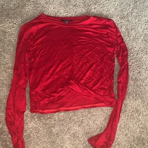Red Cropped Long Sleeve Top